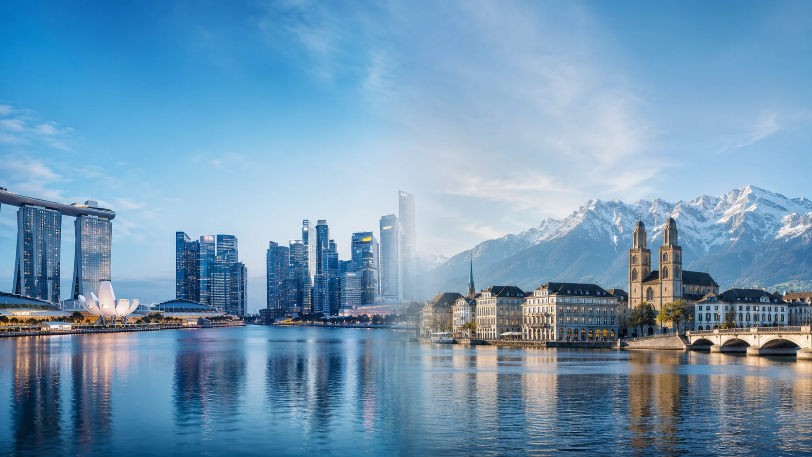 A composite view of Singapore and Switzerland