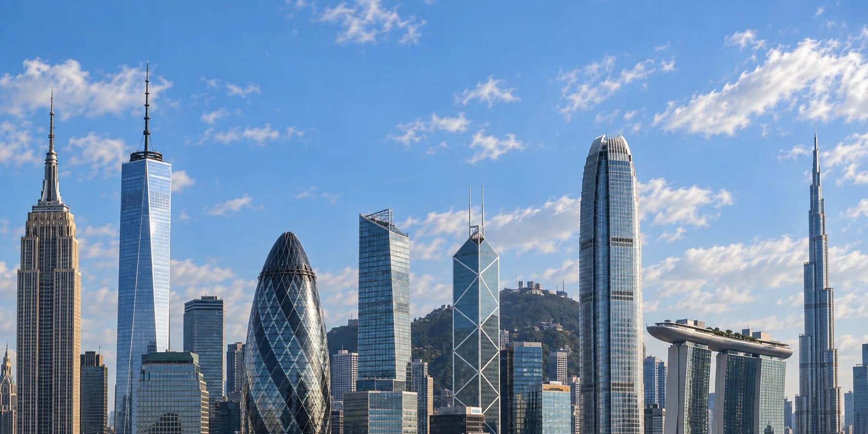 Skyline of landmark towers from international financial centres