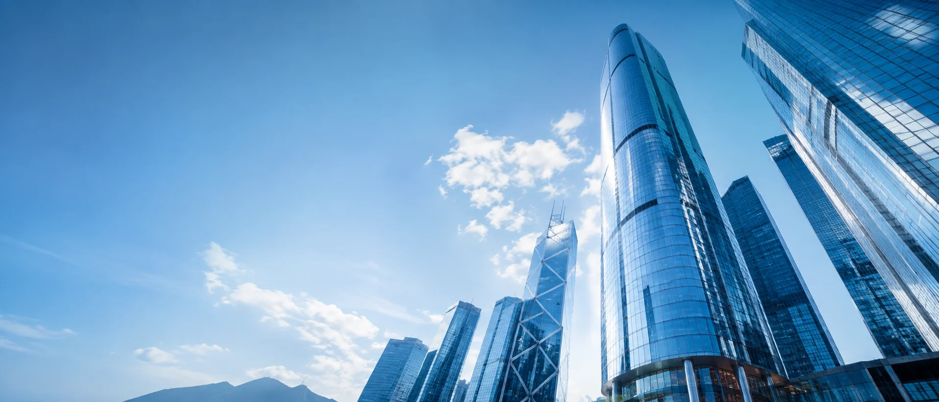 International banking towers beneath a clear blue sky